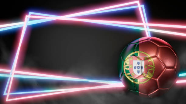 Soccer ball in flag colors on abstract neon background. Portugal. Soccer ball in flag colors on abstract neon background. Portugal. 3D image Portugal futbol stock pictures, royalty-free photos & images