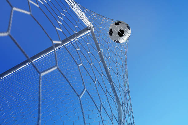 Soccer ball in net. Goal. stock photo