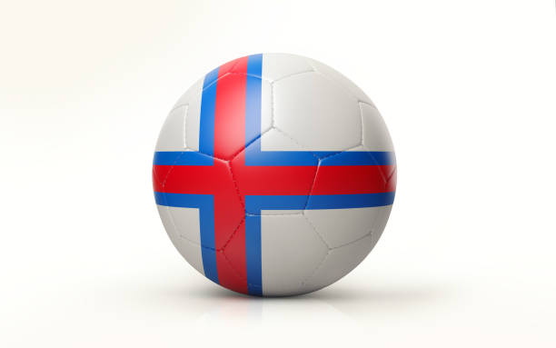 足球球紋理與法羅群島旗幟白色背景上孤立 - world cup qualifying 個照片及圖片檔