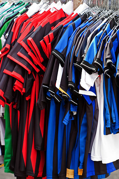 Soccer Jerseys Colorful soccer jerseys. soccer store stock pictures, royalty-free photos & images
