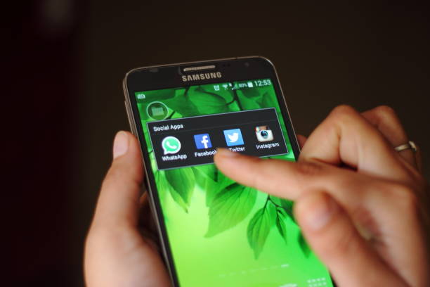 Social Apps on Samsung smart phone stock photo