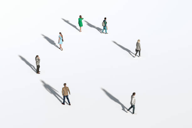 Social Distancing Crowd Of People, Illustration. Unrecognisable, Isolated Against White. Created In 3d Software stock photo