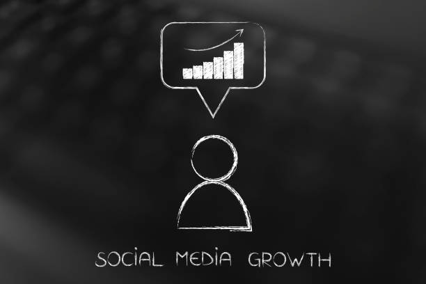 social media user with analytics in comment icon stock photo