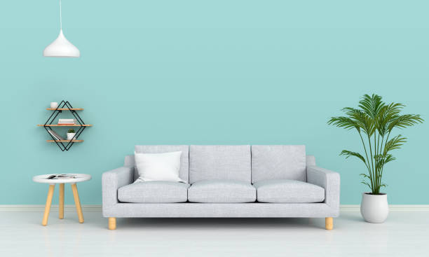 sofá y lámpara en la sala de maquetas, 3d rendering - furniture for living spaces fotografías e imágenes de stock