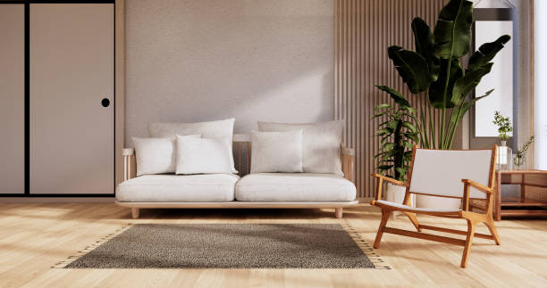 Sofa furniture and modern room design minimal.3D rendering stock photo
