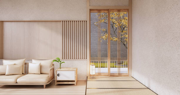 Sofa on room japan tropical desing .3D rendering stock photo