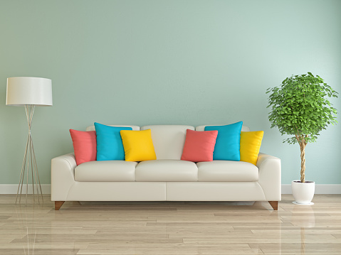 Sofa with colored pillow