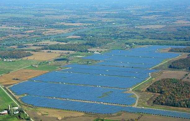 Solar energy field, Ontario stock photo