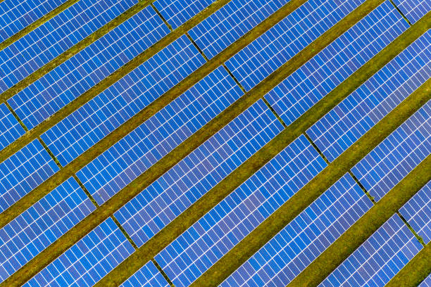 Solar farm on dutch countryside in Groningen stock photo