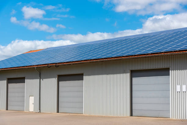Solar modules on a warehouse stock photo