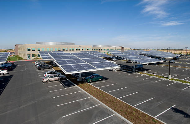 Solar Panel Array, Parking Lot stock photo