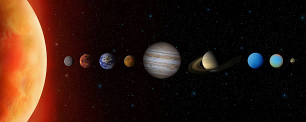 Solar system Sun and all planets of the Solar System. From left to right: Sun, Mercury, Venus, Earth, Mars, Jupiter, Saturn, Uranus, Neptune, Pluto. The scale of the planets is not absolutely accurate. Some photos of the Planets used thanks to the NASA archive: www.nasa.gov.  venus planet stock pictures, royalty-free photos & images