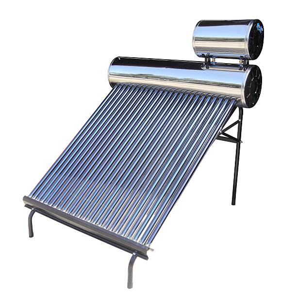 Solar water heater system with tube collectors stock photo