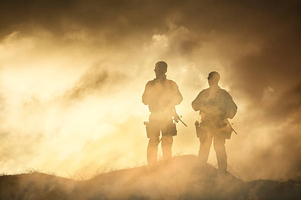 Soldier in a Fog of War stock photo
