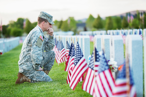 American soldier in uniform on memorial day. 