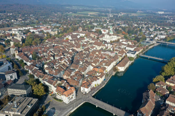 Solothurn with Aare stock photo