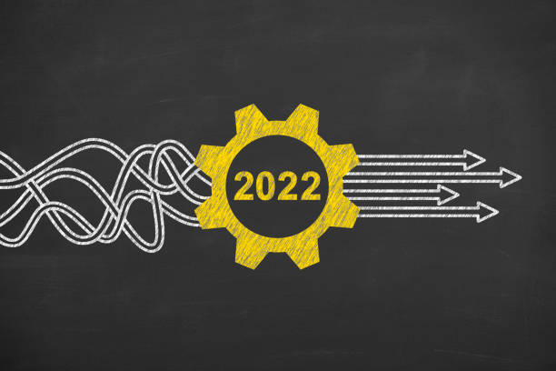 Solution Concepts New Year 2022 on Chalkboard Background stock photo
