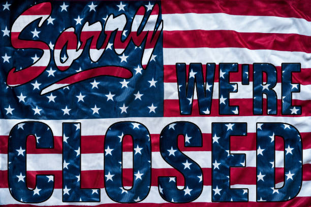 Sorry we're closed American flag stock photo