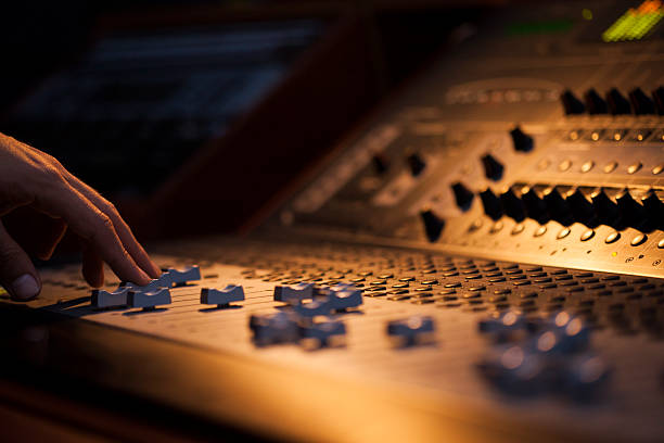 Sound Board Macro Close-up sound Mixer producer stock pictures, royalty-free photos & images