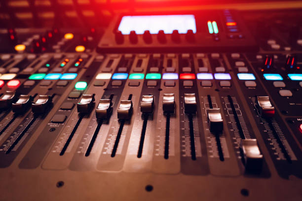 Sound volume recording control. Studio lifestyle modern equipment. stock photo
