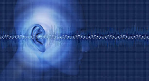 Sound waves, hearing, noise, waveforms, ear stock photo