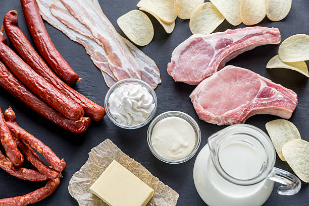 Sources of saturated fats stock photo