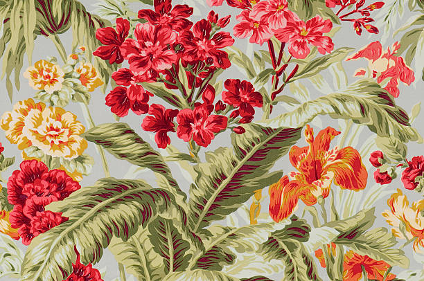 South Beach Floral Close Up Vintage Fabric  textile industry photos stock pictures, royalty-free photos & images