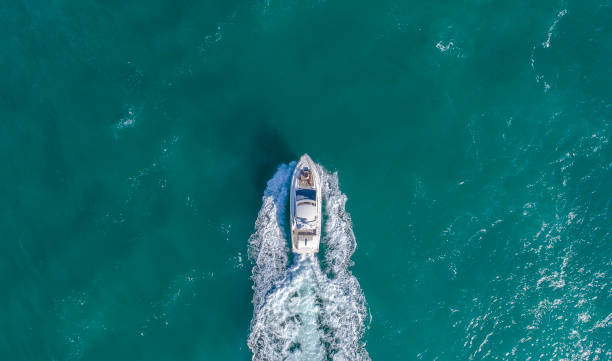 south beach miami aerial view - aerial boat imagens e fotografias de stock
