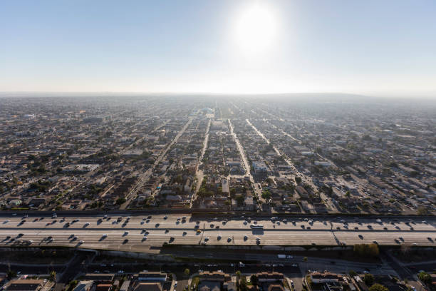 South Central Los Angeles Harbor 110 Freeway Aerial stock photo