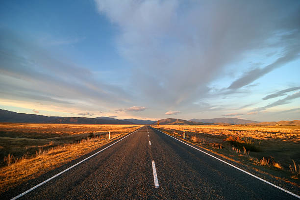 South Island Country Road At Sunset stock photo