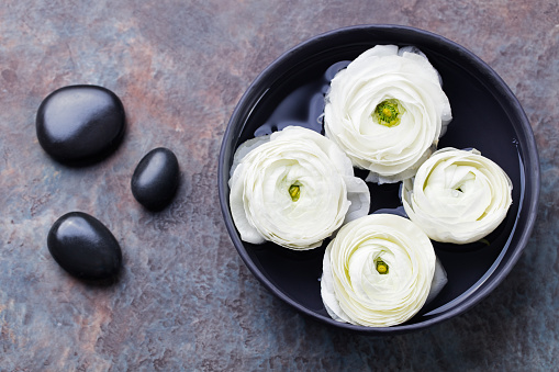 Spa Und Wellnessstillleben Mit Massage Steine Aufsicht Stockfoto