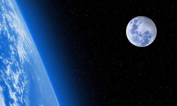 ruimtescene-planeet aarde en maan in de ruimte-kopieer ruimte - de ruimte en astronomie stockfoto's en -beelden
