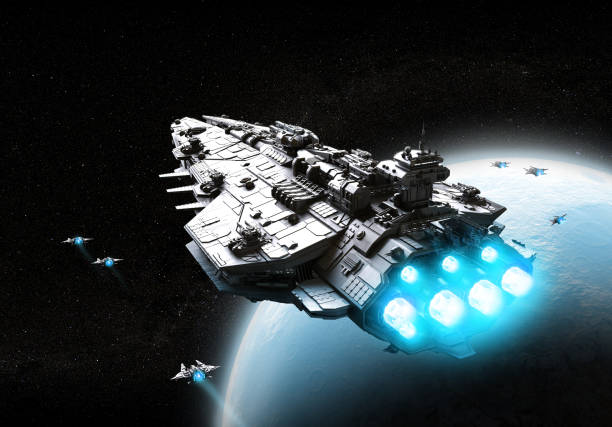 space ship fleet 3D illustration stock photo