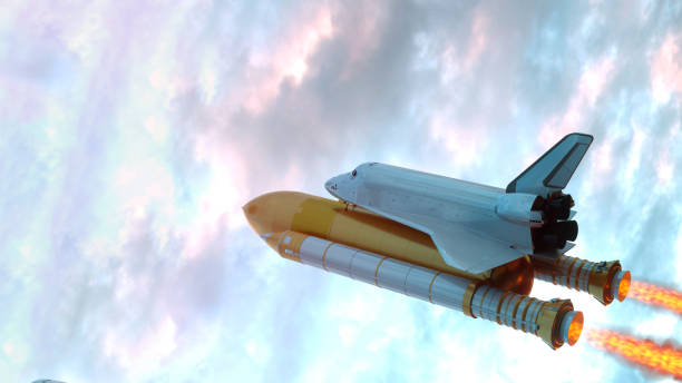 Space Shuttle Flying Over The Clouds. 3d illustration Space Shuttle Flying Over The Clouds. 3d illustration. european space agency stock pictures, royalty-free photos & images