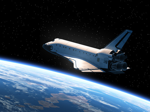 Space Shuttle In Space. 3D Scene. Elements of this image furnished by NASA.