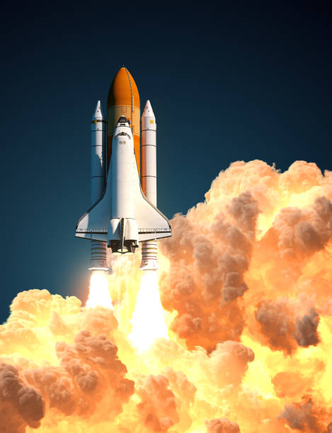 Space Shuttle In The Clouds Of Fire Space Shuttle In The Clouds Of Fire. 3D Illustration. space shuttle stock pictures, royalty-free photos & images