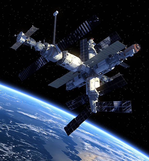 Space Station Space Station. 3D Scene. Elements of this image furnished by NASA. european space agency stock pictures, royalty-free photos & images
