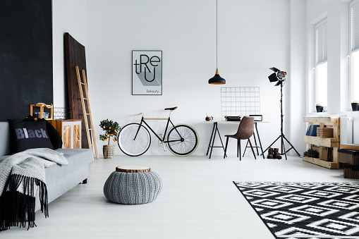 Spacious Studio Apartment Stock Photo - Download Image Now - Studio  Apartment, Indoors, Bicycle - iStock