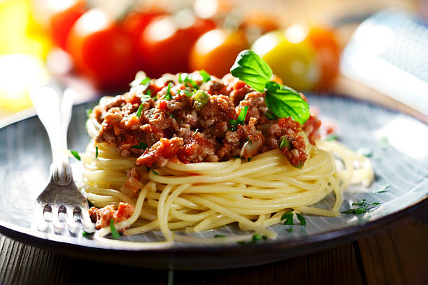 spaghetti bolognese stock photo