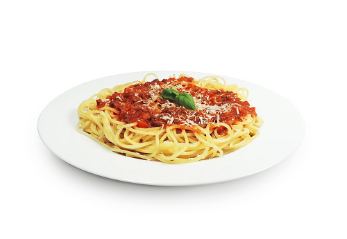 Spaghetti Bolognese, isolated on white