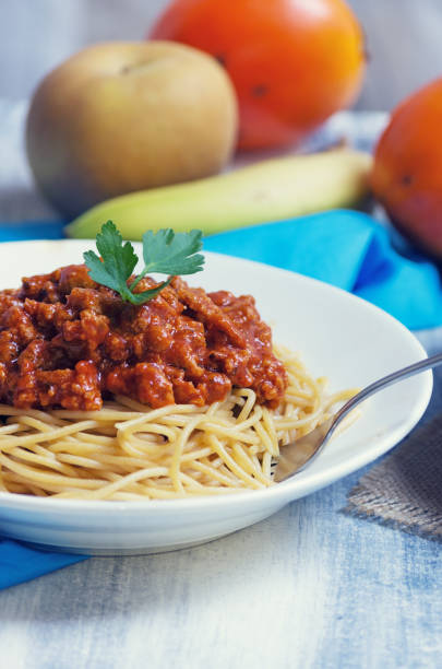 Spaghetti bolognese (vegan) stock photo