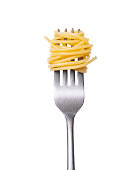 istock spaghetti rolled on fork with clipping path. 1343922164