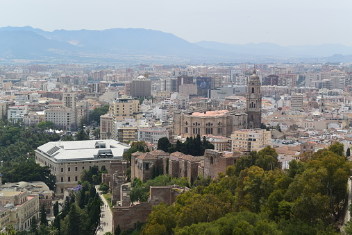 Spain. Malaga. Photo panorama of the historic city center. View of Santa Iglesia Catedral Basílica de la Encarnación