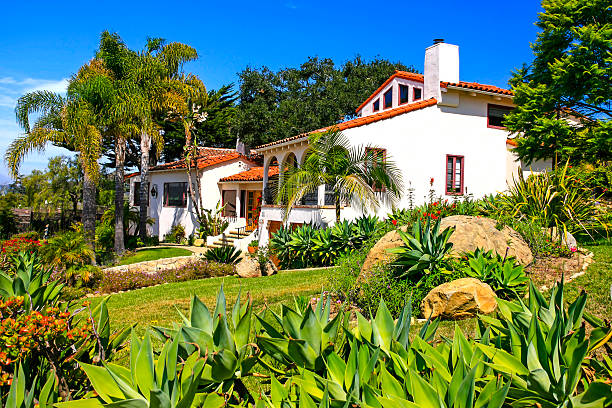 Spanish style hacienda style home in Santa Barbara California stock photo