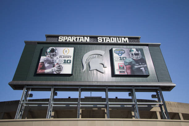 Spartan Stadium At Michigan State University East Lansing, Michigan, USA - September 17, 2018: Exterior of Spartan Stadium on the Michigan State University campus. The stadium is home to the Spartans big 10 football team. michigan football stock pictures, royalty-free photos & images