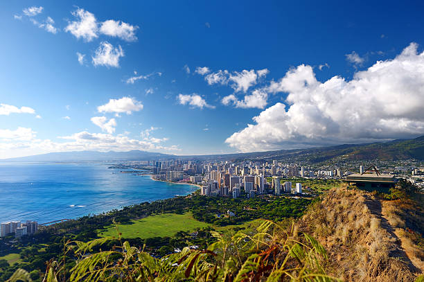 Spectacular view of Honolulu city, Oahu stock photo