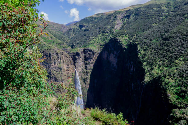 Spectacular View to the Jin Bahir Falls in the Simien Mountains stock photo