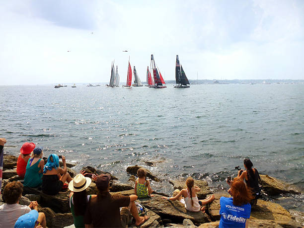 Spectators at an America's Cup Race stock photo