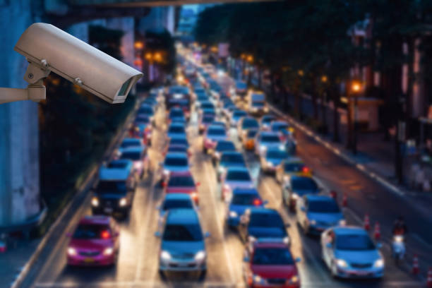 A speed dome camera new technology 4.0 signal for Checking speed of cars on high way and check for safe accident are signal of cars motion detection check by CCTV system stock photo