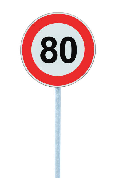 Speed Limit Zone Warning Road Sign, Isolated Prohibitive 80 Km stock photo